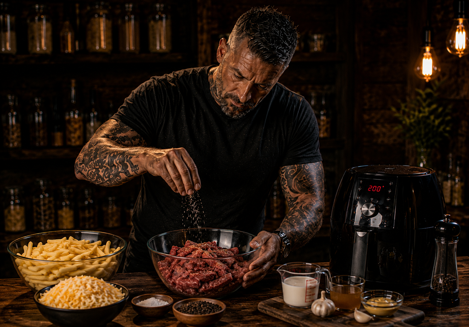 Air-Fryer Dirty Peppercorn Steak Fries preparation stage